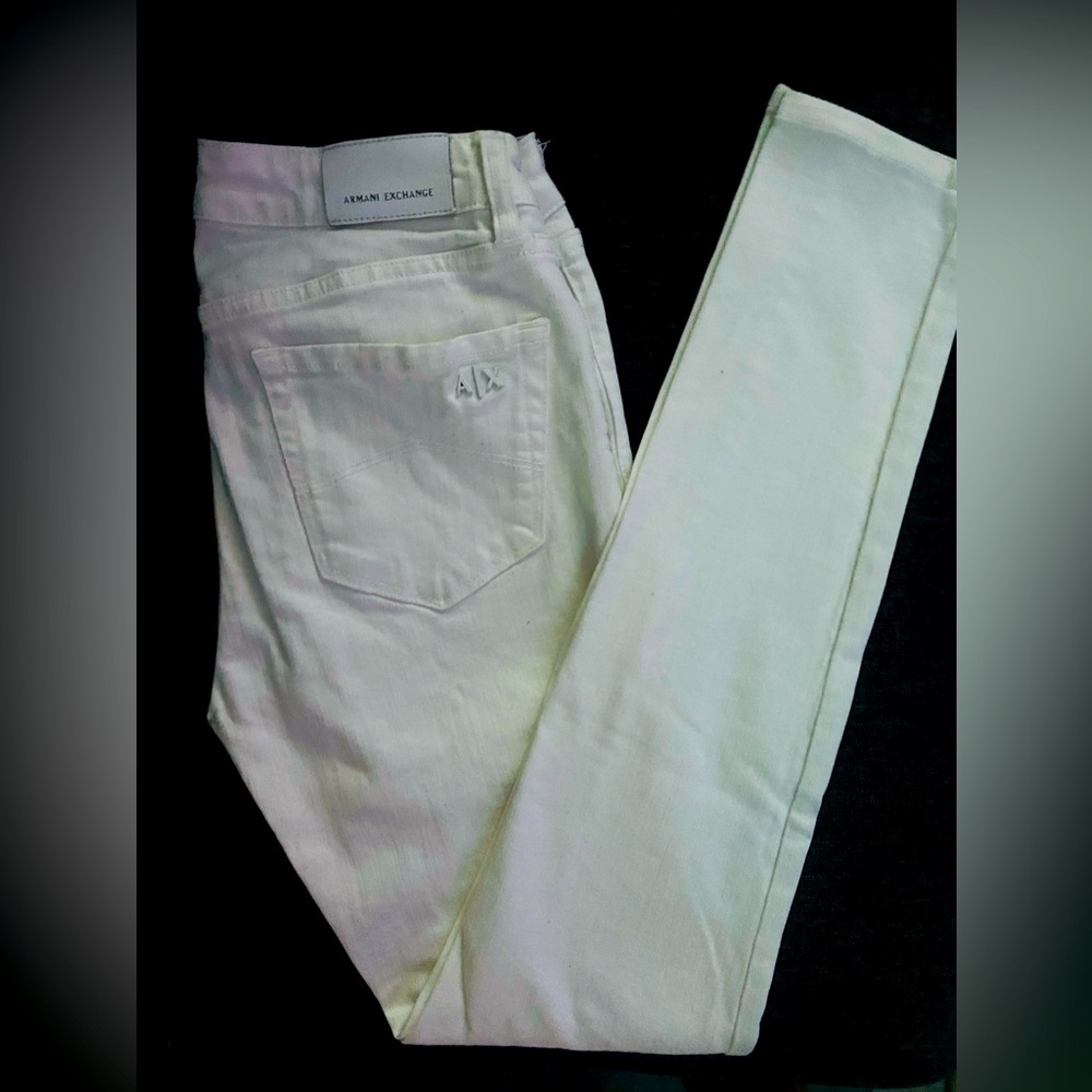 A/X Armani Exchange White J10 Skinny Stretch Back Pocket Logo Jeans Size 26